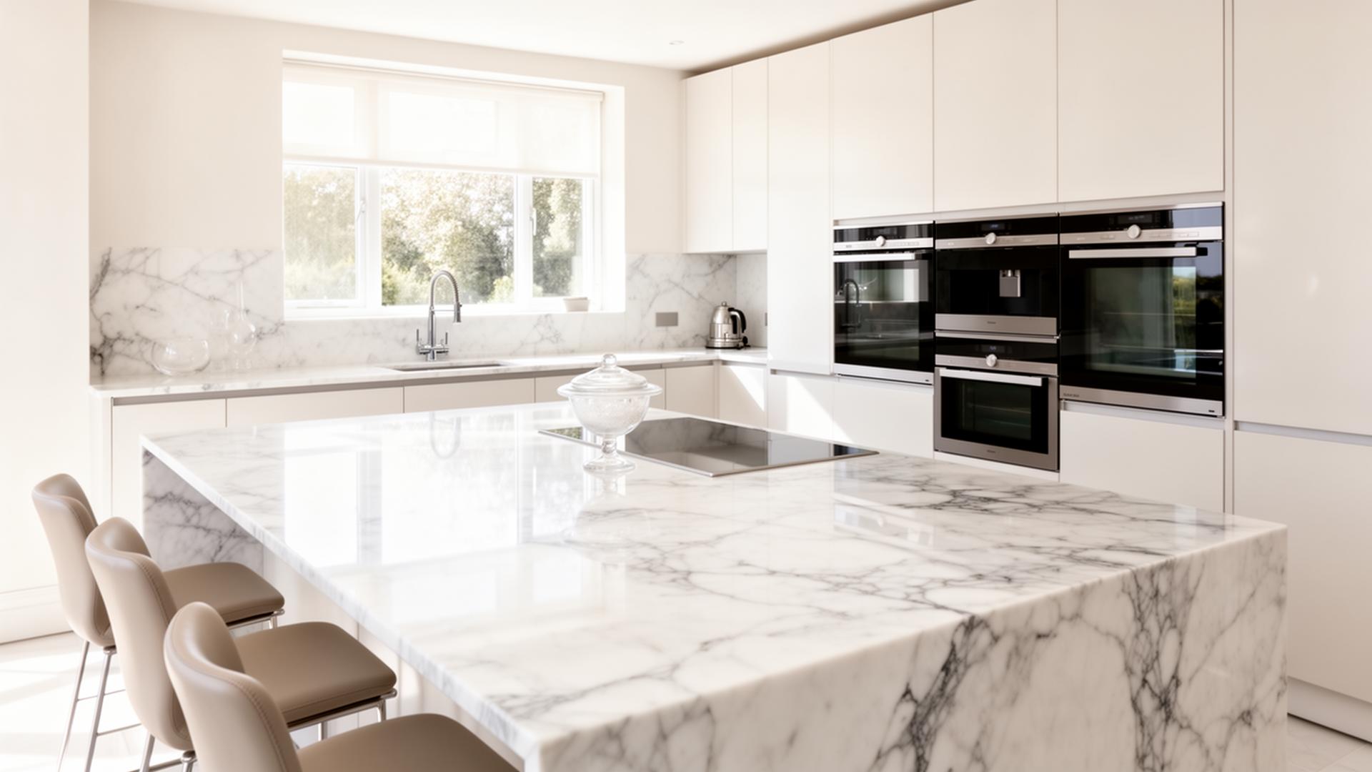 Luxury kitchen with polished marble countertops